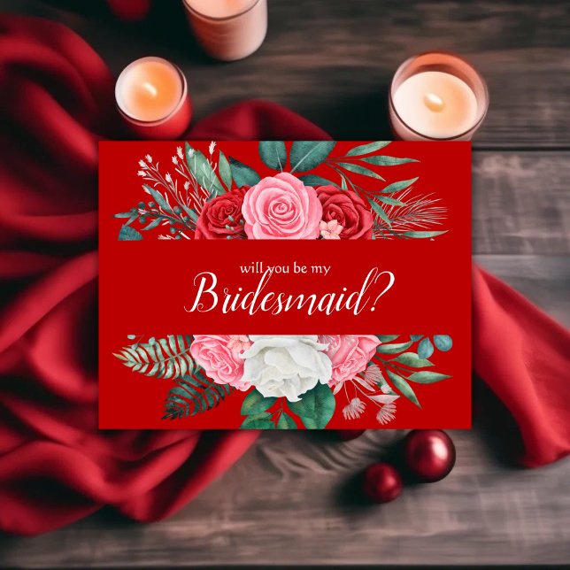 Will you be my bridesmaid Red Rose Watercolor Invitation (Will you be my bridesmaid Red Rose Watercolor Invitation)