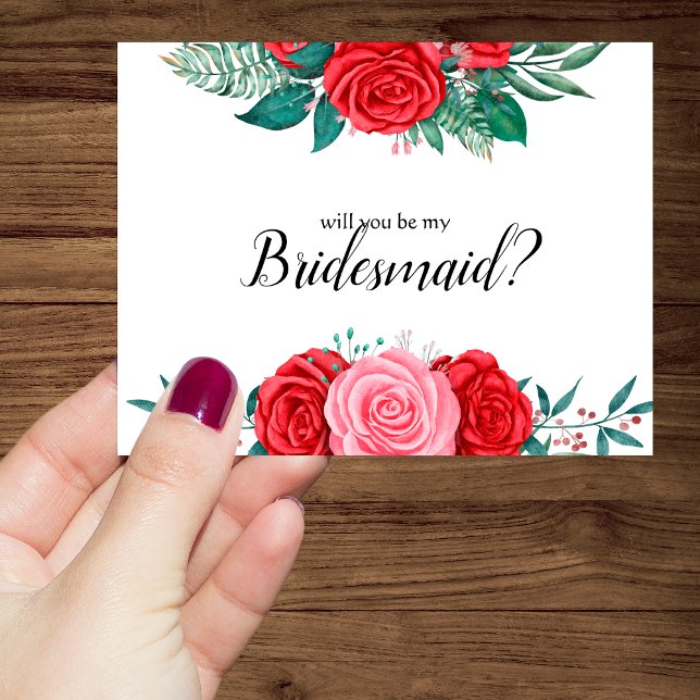 Will you be my bridesmaid Red Rose Watercolor Invitation (Red Rose Bridesmaid!)