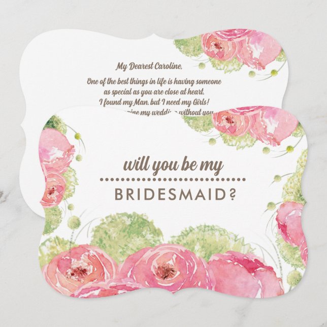 Will you be my Bridesmaid? Romantic Roses Invitation (Front/Back)