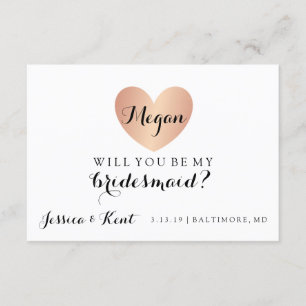 Will You Be My Bridesmaid - Rose Gold Heart's Glam Invitation
