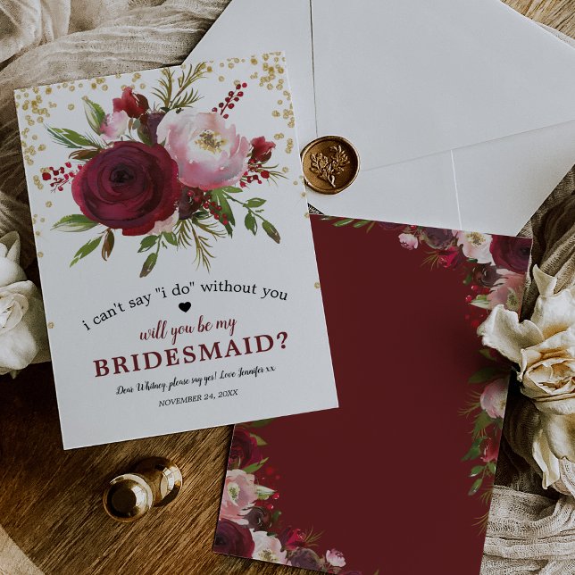Will you be my Bridesmaid | Rustic Burgundy Blush Invitation (Creator Uploaded)