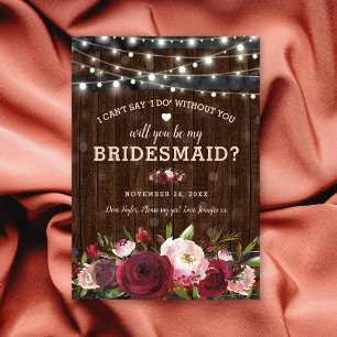 Will you be my Bridesmaid   Rustic Country Barrel Invitation