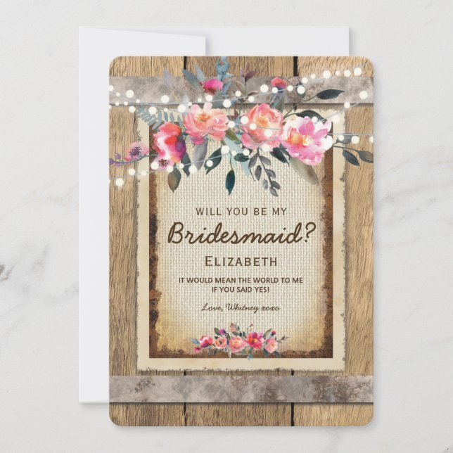 Will you be my Bridesmaid? | Rustic Country Floral Invitation (Front)