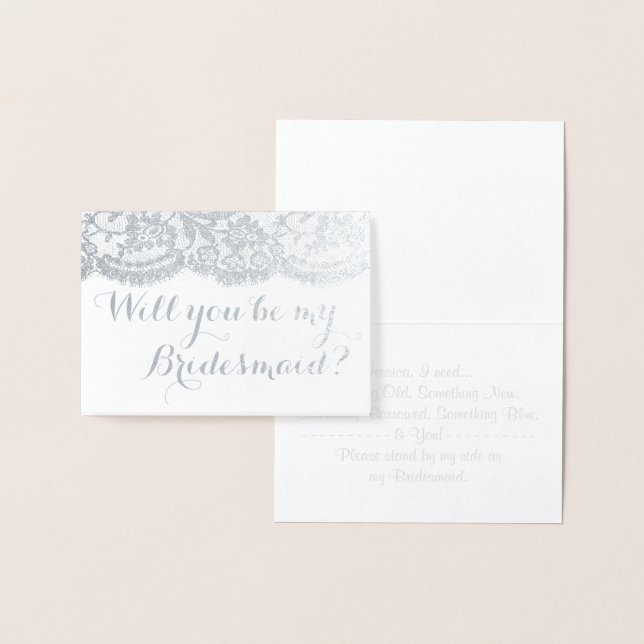 Will You Be My Bridesmaid? Rustic Kraft & Lace Foil Card (Display)