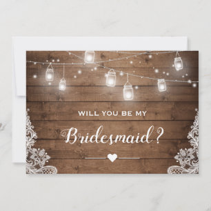 Will You Be My Bridesmaid Rustic Mason Jar Lights Invitation