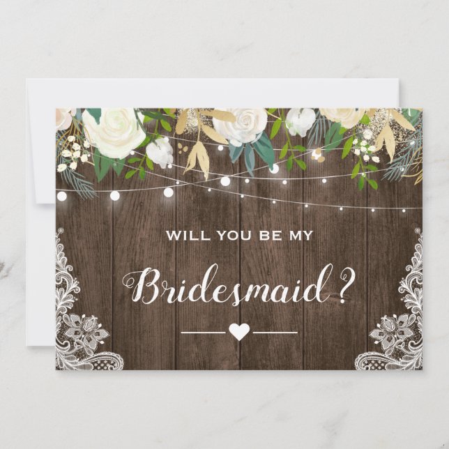 Will You Be My Bridesmaid Rustic Romantic Floral Invitation (Front)