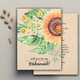 Will you be my Bridesmaid? Rustic Sunflowers Invitation