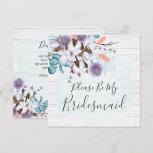 Will You Be My Bridesmaid Rustic Wood Floral Card