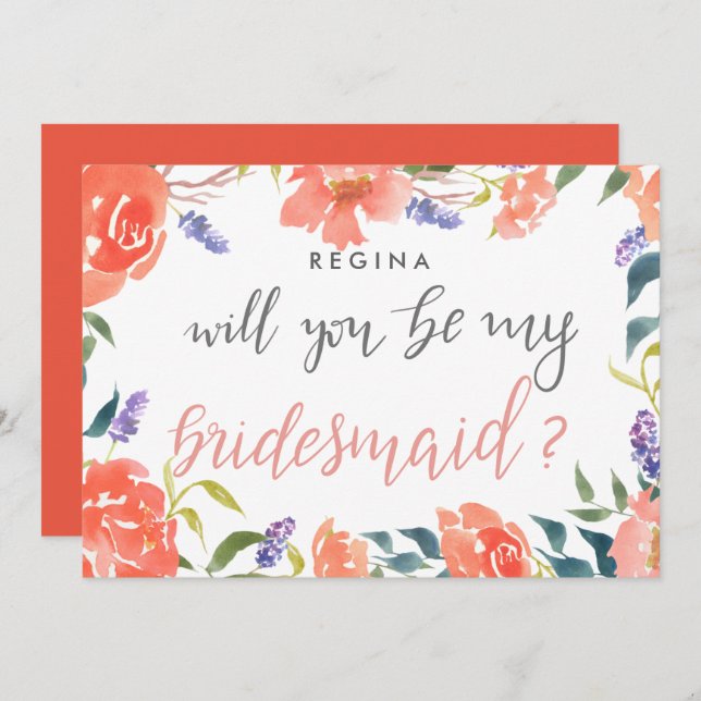 Will You Be My Bridesmaid Script Bright Florals Invitation (Front/Back)
