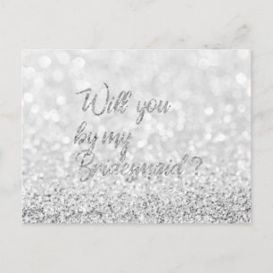 Will You Be My Bridesmaid Script Silver Glitter Invitation Postcard