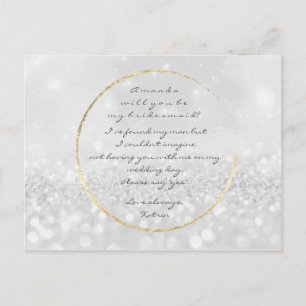 Will You Be My Bridesmaid Silver Grey Gold Glitter Invitation Postcard