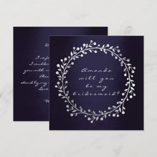 Will You Be My Bridesmaid Silver Wreath Navy Invitation