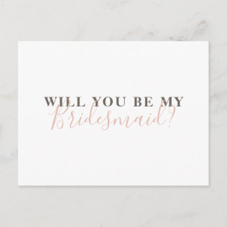 Will you be my bridesmaid. Simple calligraphy Invitation Postcard