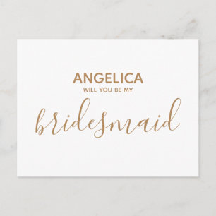 Will you be my bridesmaid simple white gold invitation postcard