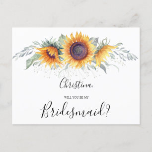 Will You Be My Bridesmaid Sunflowers Fall Floral Invitation Postcard