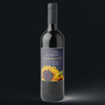 Will you be my bridesmaid sunflowers navy proposal wine label<br><div class="desc">Personalised will you be my bridesmaid, maid of honour, flower girl editable text wine bottle label featuring elegant rustic yellow golden sunflower on dark midnight navy blue chalkboard background. A perfect bridesmaid proposal gift for your sunflower summer night or autumn fall | elegant rustic country | outdoor backyard themed wedding....</div>