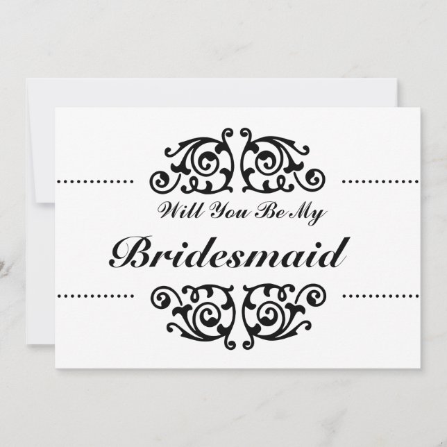 Will You Be My Bridesmaid Swirl Black & White Dots Invitation (Front)