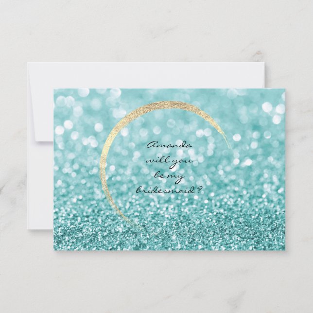 Will You Be My Bridesmaid Tiffany Gold Glitter VIP Invitation (Front)