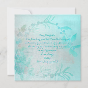 Will You Be My Bridesmaid Tiffany Ocean Aqua Blue Invitation