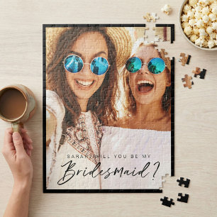 Will You Be My Bridesmaid? Trendy Script Photo Jigsaw Puzzle