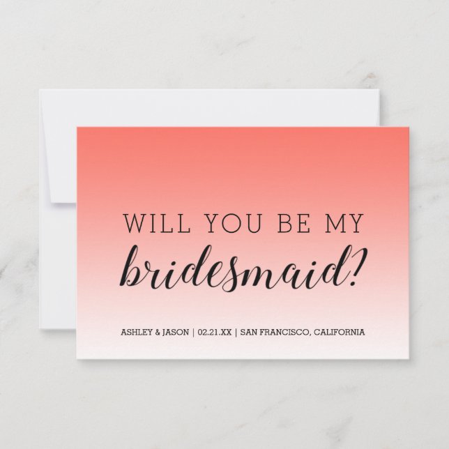 Will You Be My Bridesmaid Tropical Coral Ombre Invitation (Front)