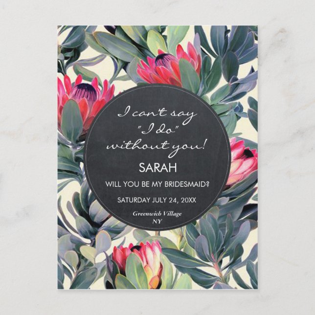 will you be my bridesmaid tropical floral postcard (Front)