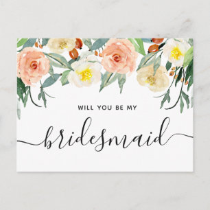 Will you be my bridesmaid. Watercolor blush floral Postcard
