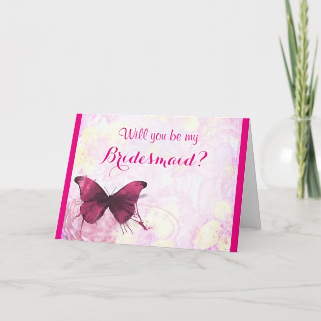 Will you be my bridesmaid watercolor butterfly invitation (Front)