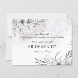 Will you be my bridesmaid. Watercolor dusty floral Invitation
