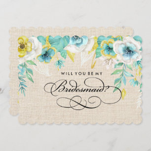 Will you be my Bridesmaid? Watercolor Floral Invitation