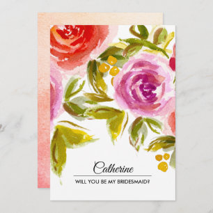 Will you be my Bridesmaid? Watercolor Floral Invitation