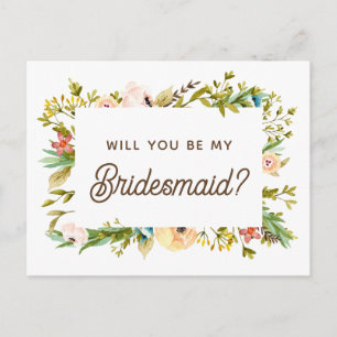 Will you be my bridesmaid. Watercolor floral Postcard