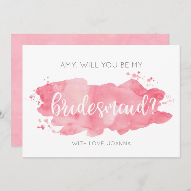 Will You Be My Bridesmaid Watercolor Pink Card (Front/Back)