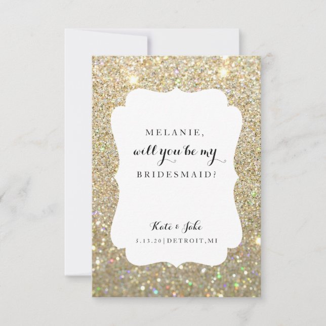 Will You Be My Bridesmaid - Wed Day Gold Glitter Invitation (Front)