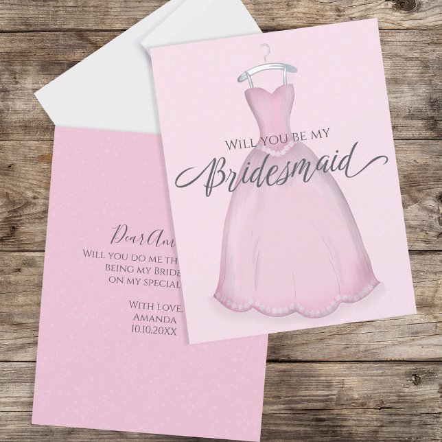 Will you be my Bridesmaid Wedding Pink Dress Card (Creator Uploaded)