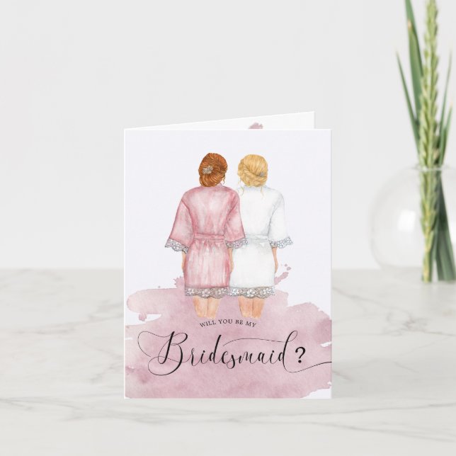 will you be my bridesmaid wedding robes folded holiday card (Front)