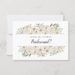 Will You Be My Bridesmaid White Floral Elegant