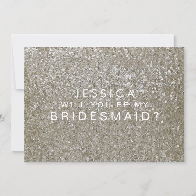 Will You Be My Bridesmaid White Gold Sequins Card (Front)