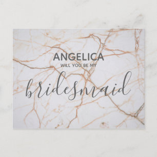 Will you be my bridesmaid White Marble Invitation Postcard