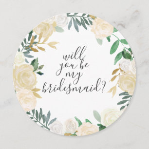 Will You Be My Bridesmaid White Watercolor Flowers Invitation