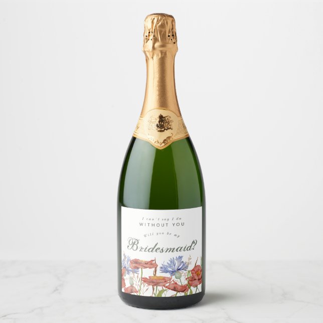 will you be my bridesmaid wildflower sparkling wine label (Front)