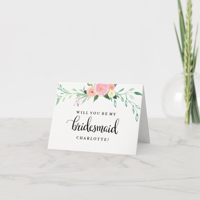 Will You Be My Bridesmaid Wildflower watercolor Invitation (Front)