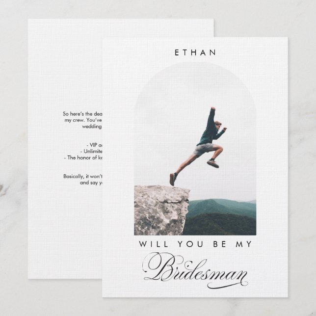 Will you be my Bridesman Minimal Photo Modern Arch Invitation (Front/Back)