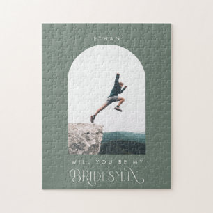 Will you be my Bridesman Minimal Photo Sage Green Jigsaw Puzzle