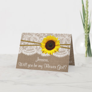 Will You Be My Flower Gir? Sunflower Rustic Burlap Invitation