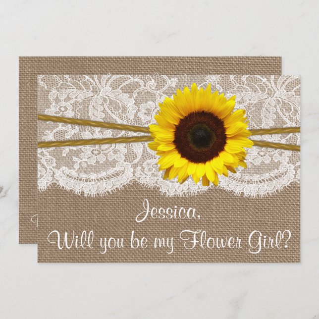 Will You Be My Flower Gir? Sunflower Rustic Burlap Invitation (Front/Back)
