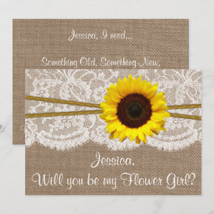 Will You Be My Flower Gir? Sunflower Rustic Burlap Invitation