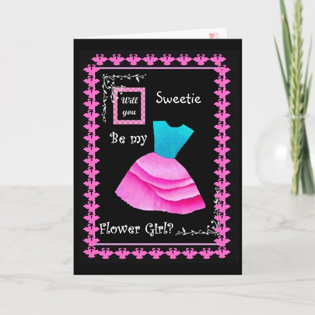 Will You Be My Flower Girl? BLUE & PINK Dress Invitation (Front)