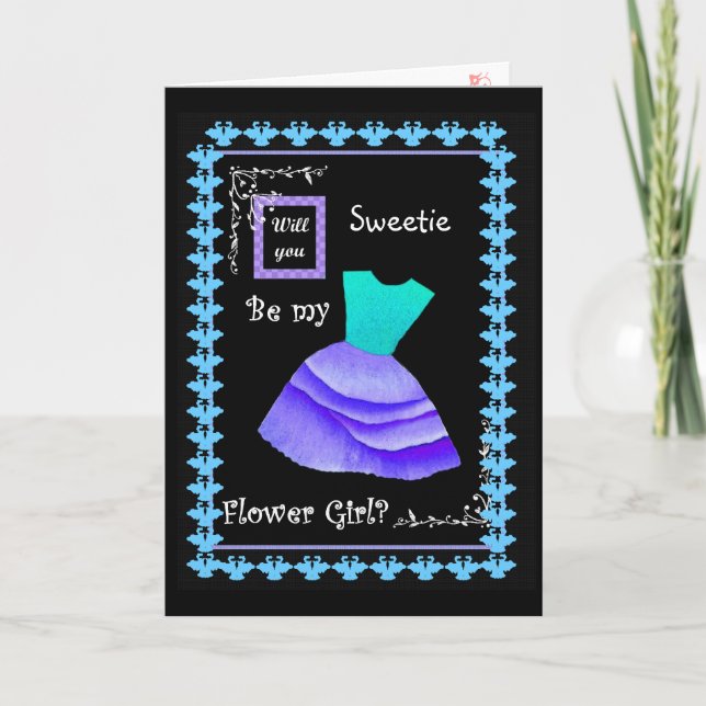Will You Be My Flower Girl? BLUE & PURPLE Dress Invitation (Front)