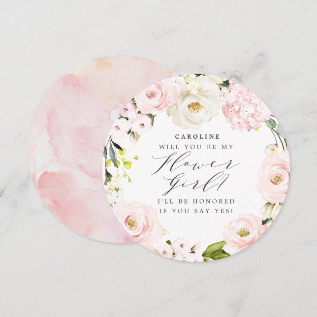 Will you Be my Flower Girl? Blush Floral Invitation (Front/Back)